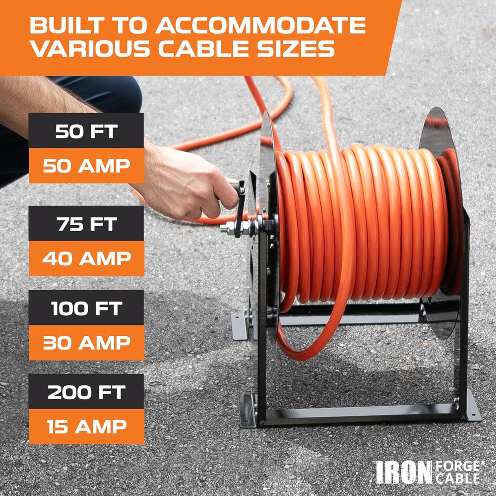 Iron Forge Cable RV Power Cord Reel, Holds 50 Ft - 50 Amp | Heavy Duty RV Cor...