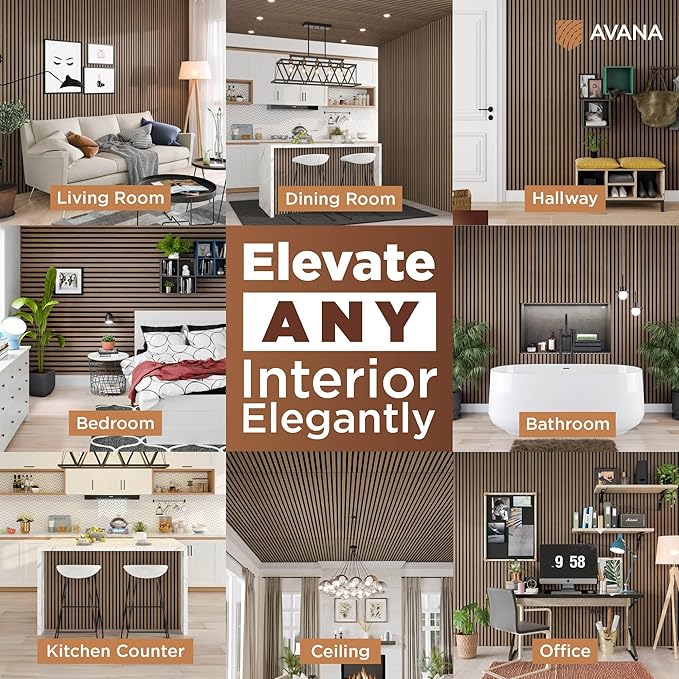 Avana Acoustic Wood Wall Panels – 94.4 x 12.6 Inch Smoke Walnut Acoustic Pane...