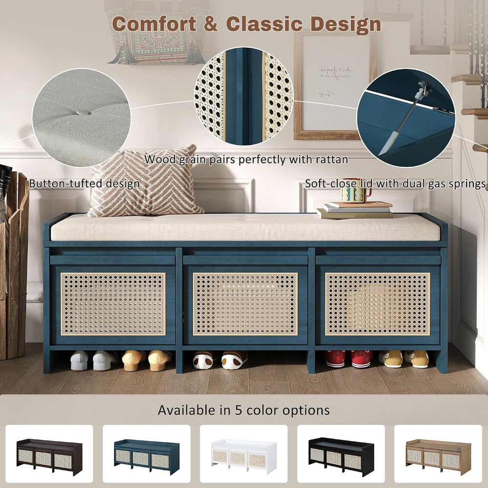 LUMISOL 48" Entryway Shoe Bench, Retro Storage Bench with Rattan Drawers...
