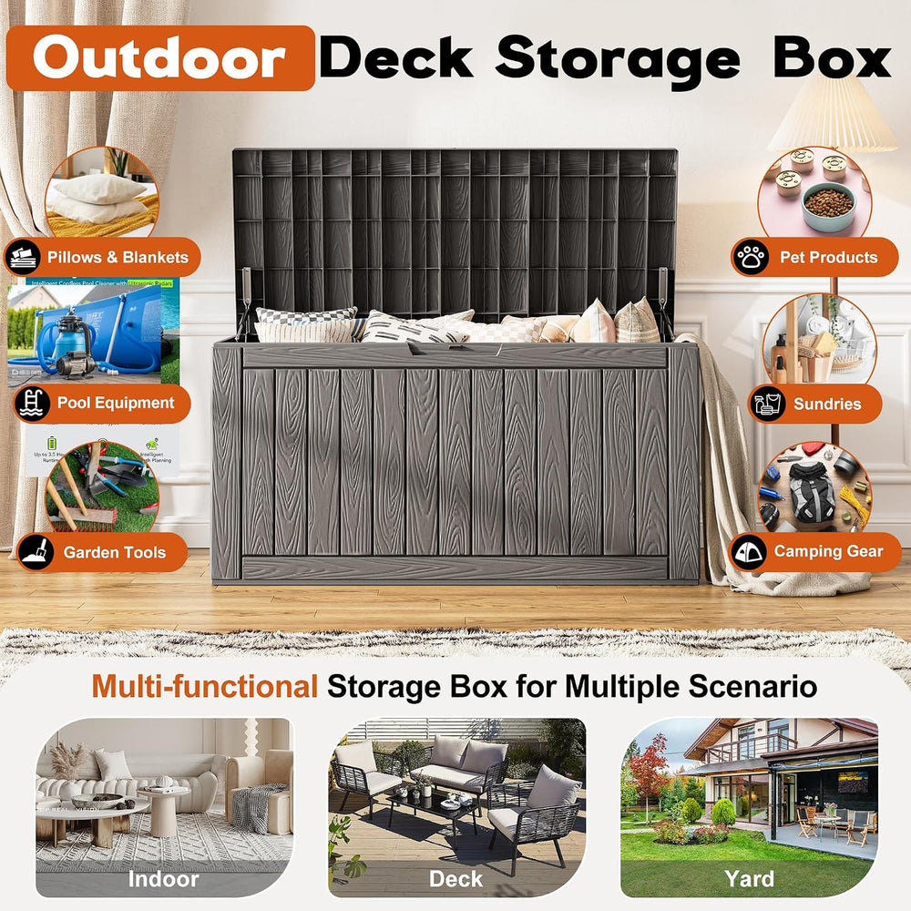 Resin Outdoor Deck Storage Box Waterproof (Grey, 120 Gallon)