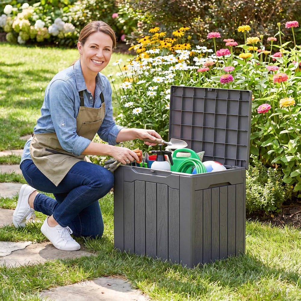 Flamaker Deck Box 30 Gallon, Waterproof Resin Small Storage Box with Lid