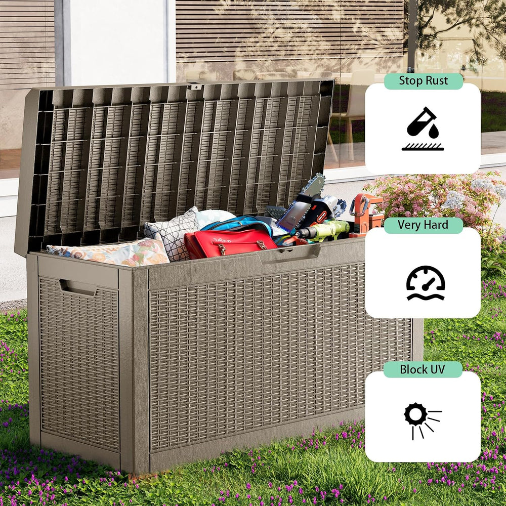 DRATO 70 Gallon Outdoor Storage Box Waterproof, Lockable Resin Deck Box for P...