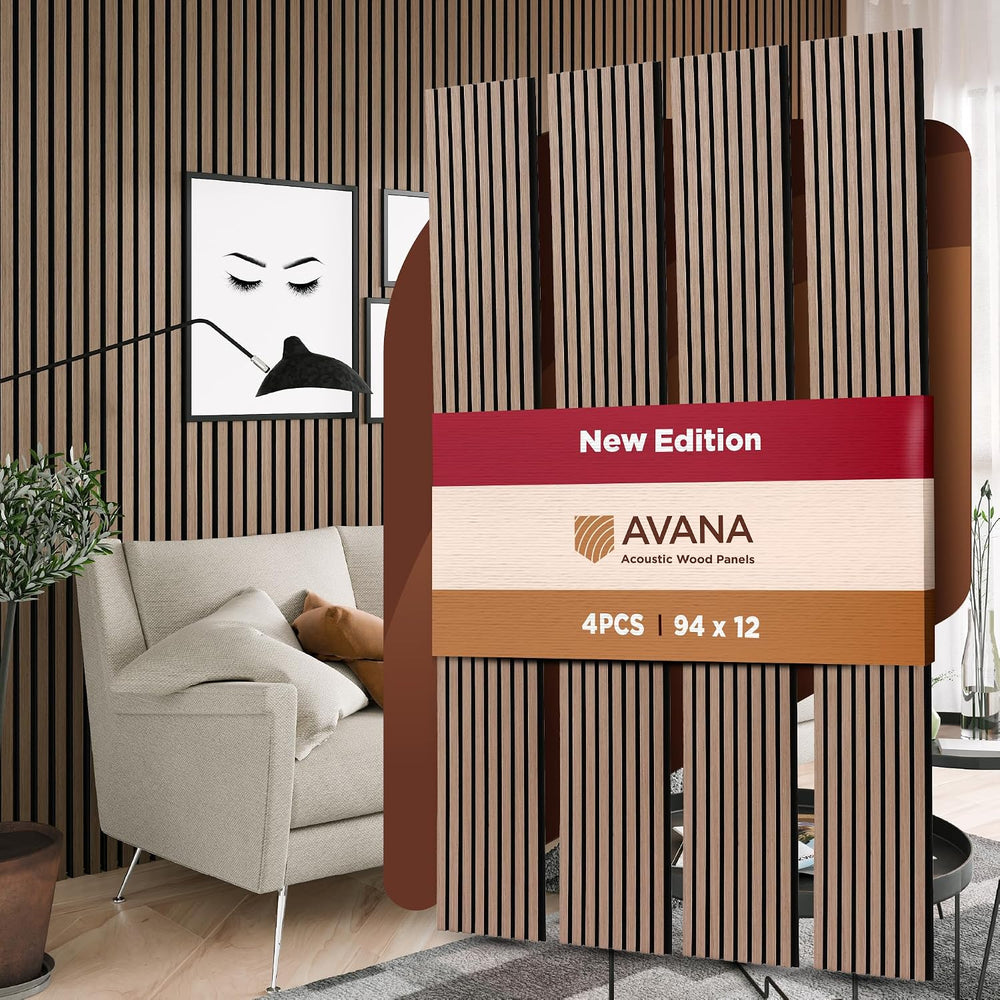 Avana Acoustic Wood Wall Panels – 94.4 x 12.6 Inch Smoke Walnut Acoustic Pane...