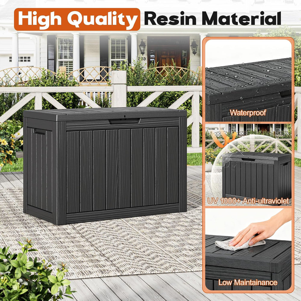 Waterproof Outdoor Storage Box, Resin Patio Bin,50 Gal,Black