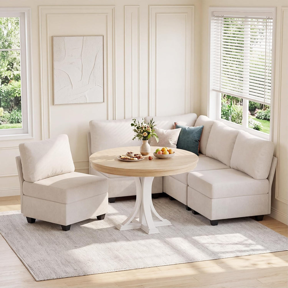 Breakfast Nook Bench with Storage, 5 Seats Modular Corner Banquette Seating