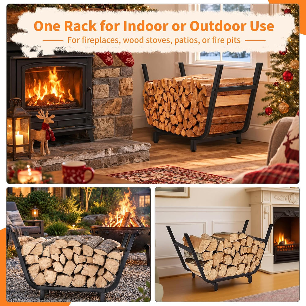 Firewood Rack Outdoor and Indoor, 30 Inch, Tapered Iron Frame for Fire Pits
