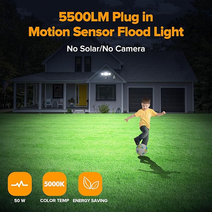 LUTEC 50W Motion Sensor Outdoor Lights, 5500 LM Plug in Flood Light Outdoor