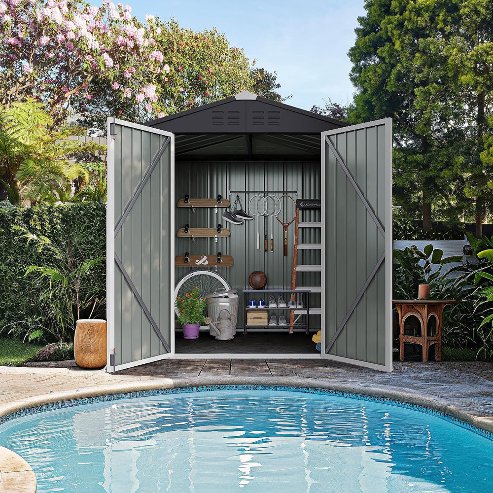 Flamaker 6x4 FT Storage Shed Waterproof Metal Garden Shed with Lockable Door ...