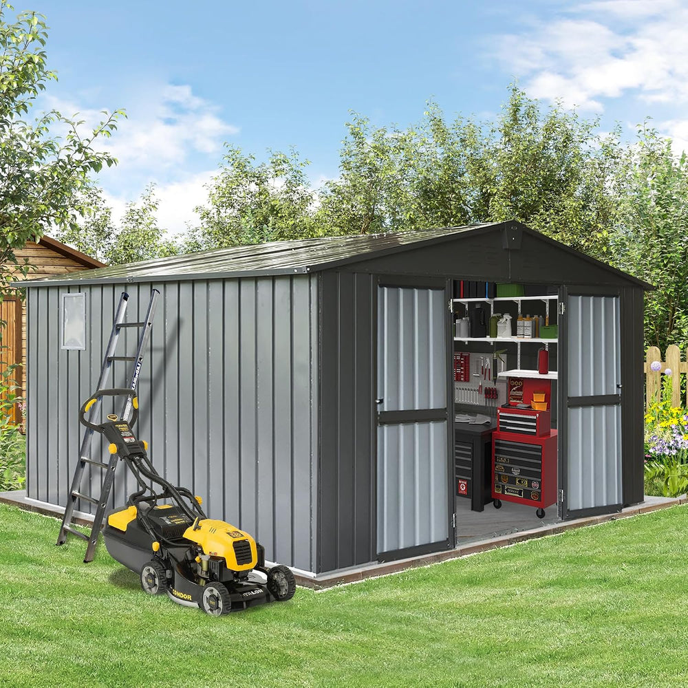 Domi Outdoor Storage Shed 11'x12.5', Metal Sheds Storage House with L...