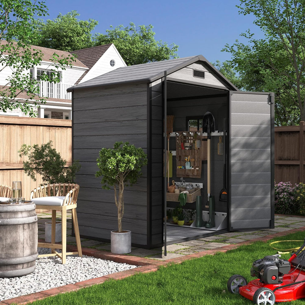 UDPATIO Resin Storage Shed 6x4.5FT, Outdoor Garden Plastic Shed, Dark Grey