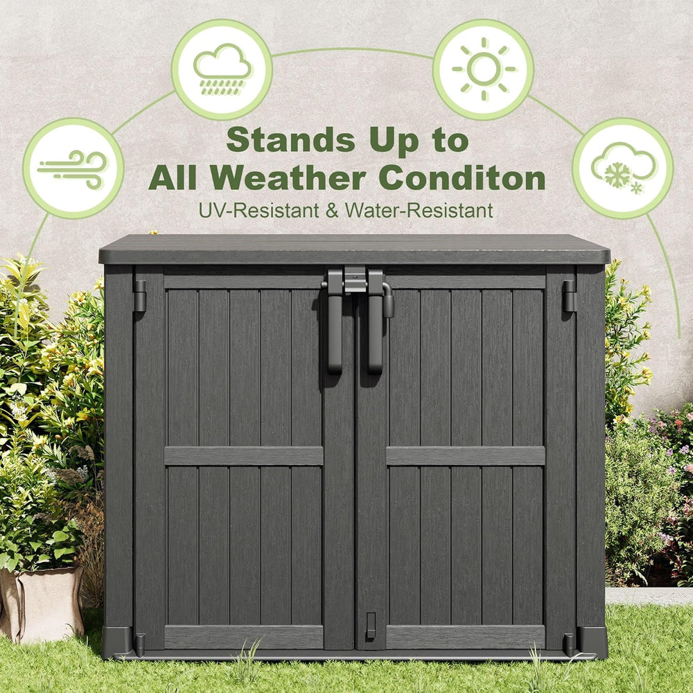 Plastic Outdoor Storage Shed, 37 Cu Ft Weatherproof Outdoor Storage Box with ...