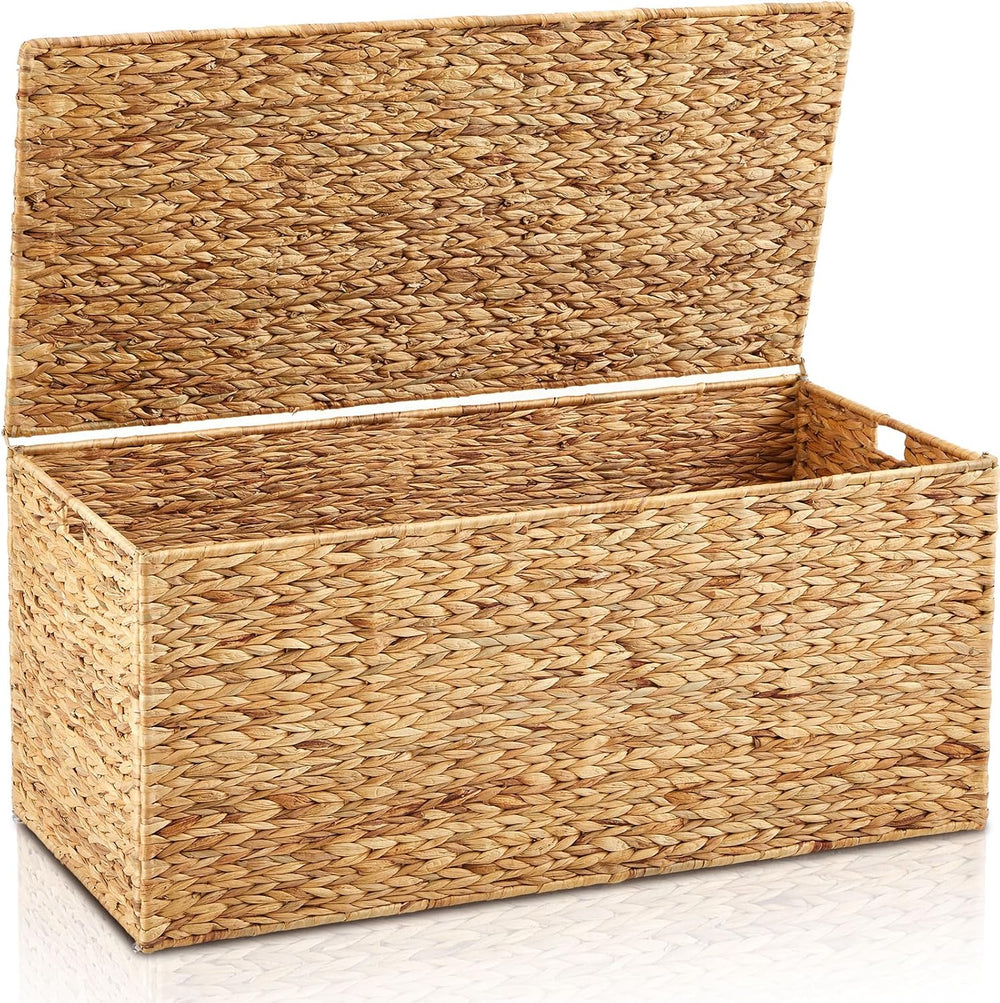 Wonderjune 42 x 20 x 18.5 Inch Water Hyacinth Wicker Storage Trunk
