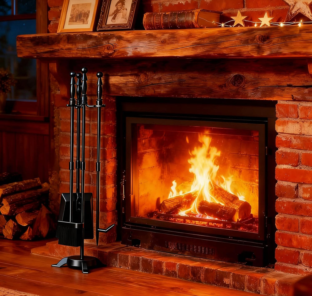 Fire Beauty Fireplace Tool Set with Stand 4 Piece Cast Iron Fire Tools Set