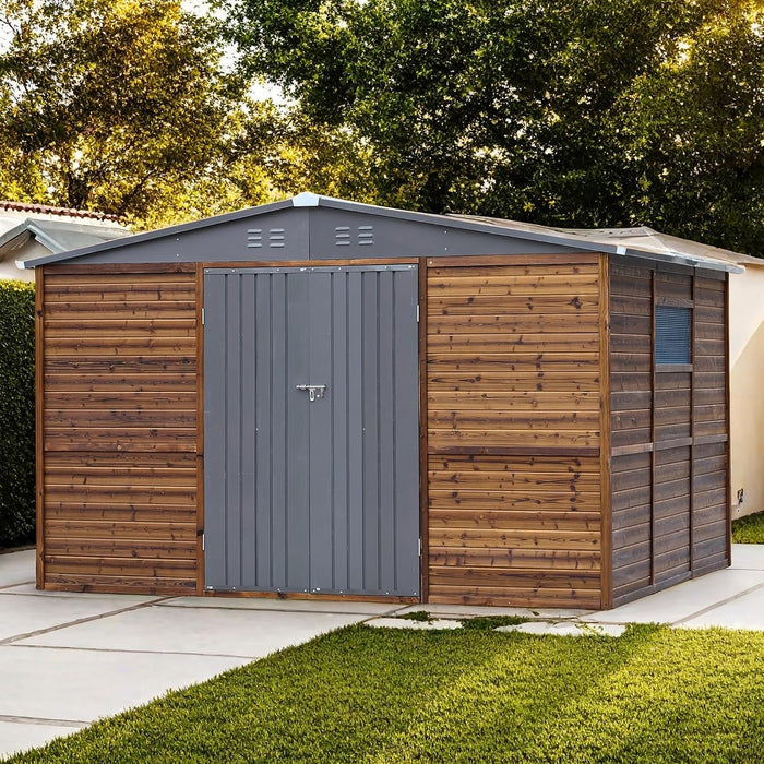 10x8 FT Outdoor Wood & Metal Storage Shed, Floor Not Included