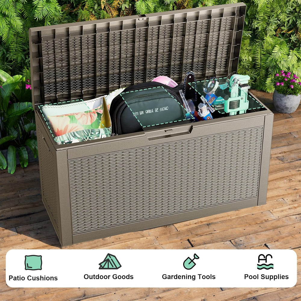 DRATO 70 Gallon Outdoor Storage Box Waterproof, Lockable Resin Deck Box for P...