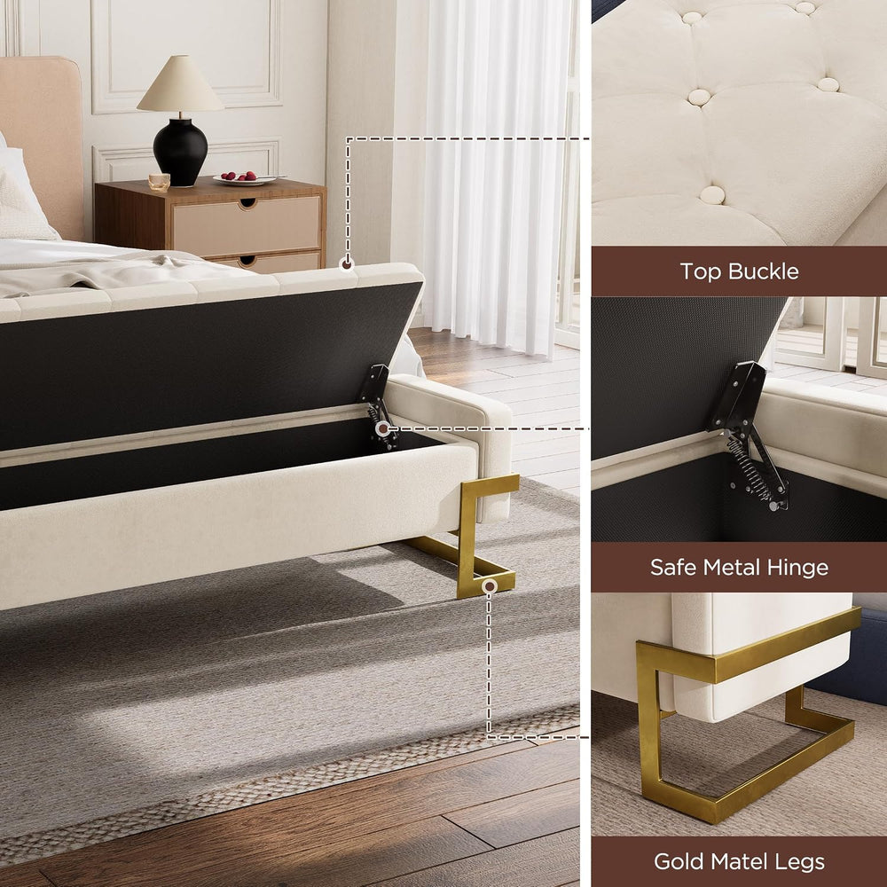 FiveWillowise 65 Inch Bedroom Storage Bench,Velvet End of Bed Benches