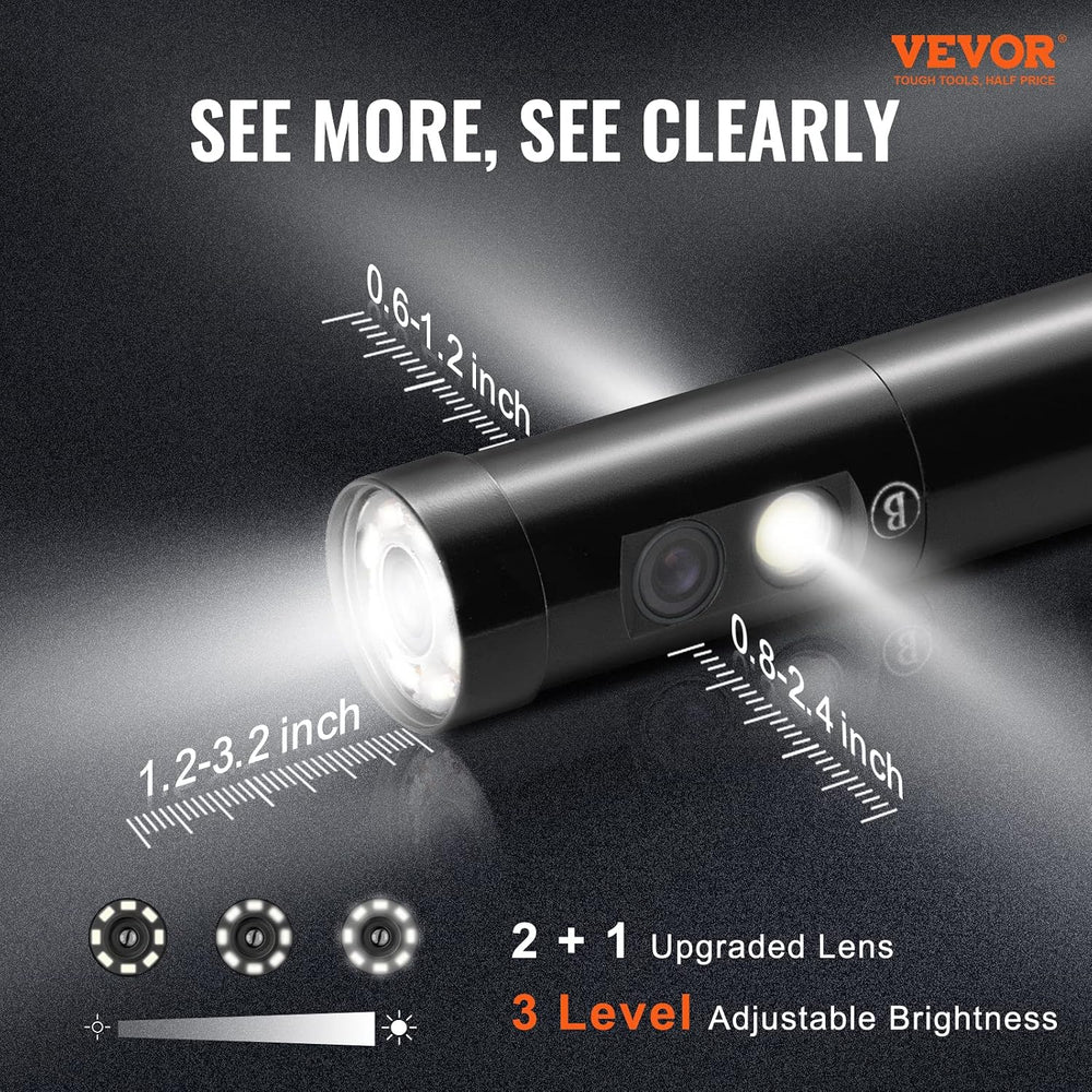 VEVOR Triple Lens Inspection Camera with Light, 5" IPS Screen Industrial...