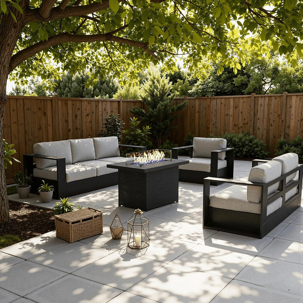 4 Piece Oversized Aluminum Outdoor Furniture Set with Fire Pit