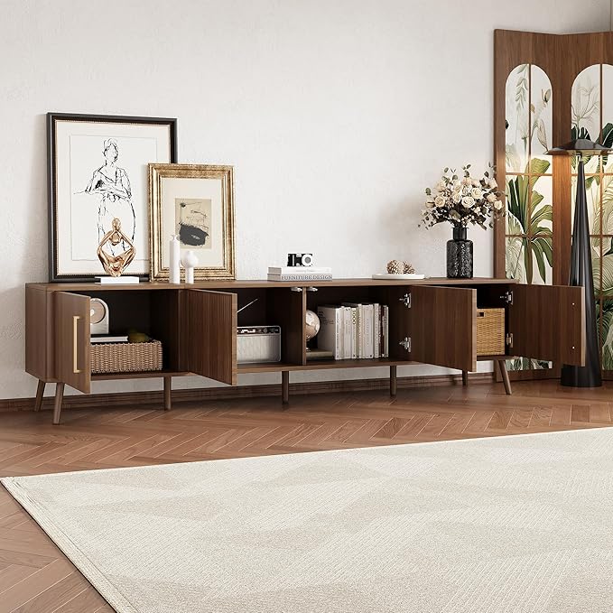 Merax Mid Century 78" TV Stand, Modern Fluted Entertainment Center