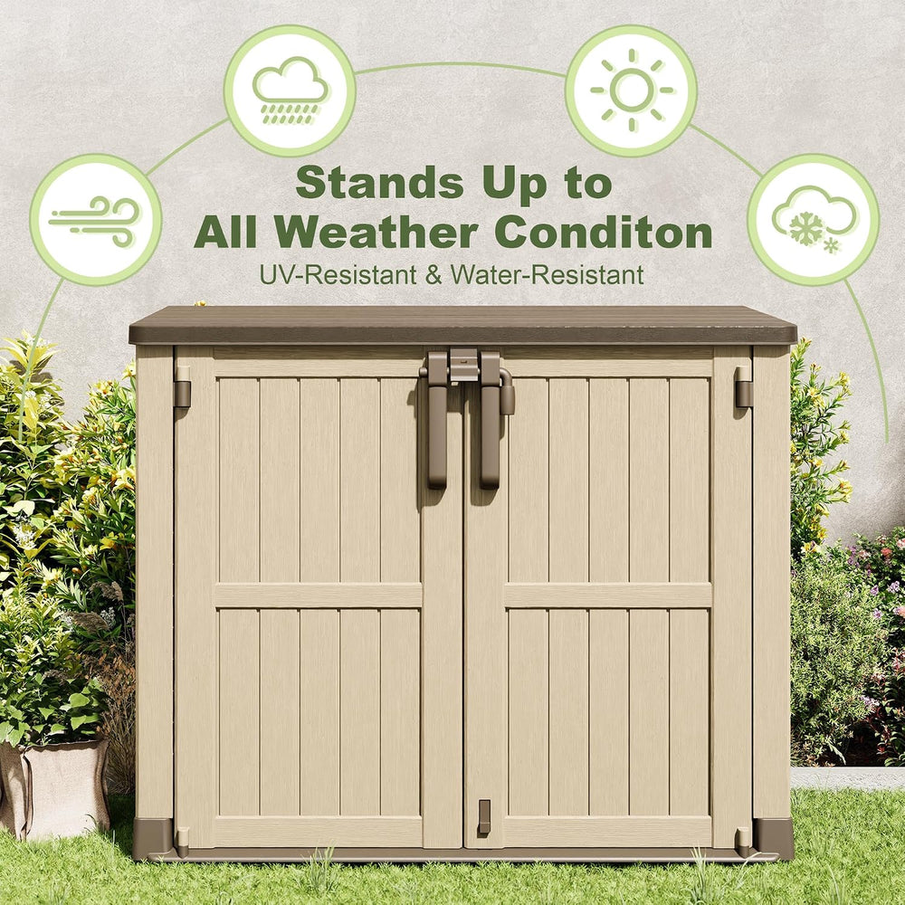 Plastic Outdoor Storage Shed, 36 Cu Ft Waterproof Outdoor Storage Cabinet wit...