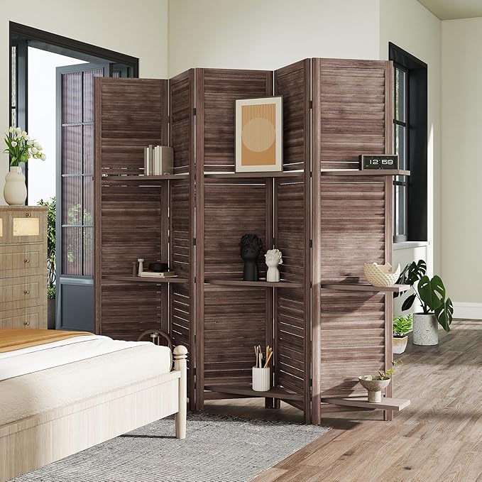 HOMCOM Room Divider, 5 Panel 67" Tall Wood Privacy Screen