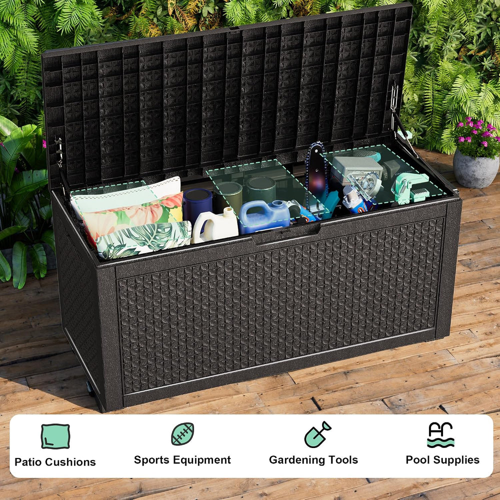 ROJIK 110 Gallon Deck Box Outdoor, Waterproof Outdoor Storage Boxes with Lids...