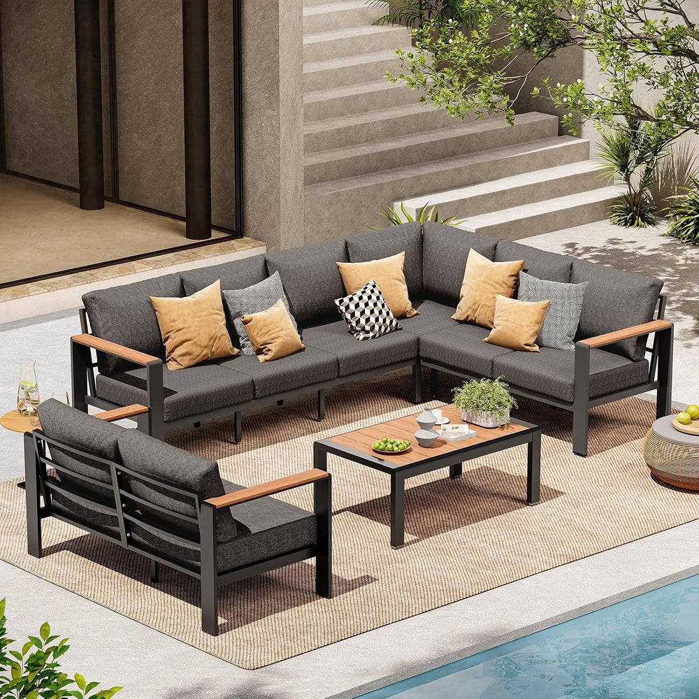 Aluminum Outdoor Patio Furniture Set 8 Seats, Outdoor Sectional Corner Sofa, ...