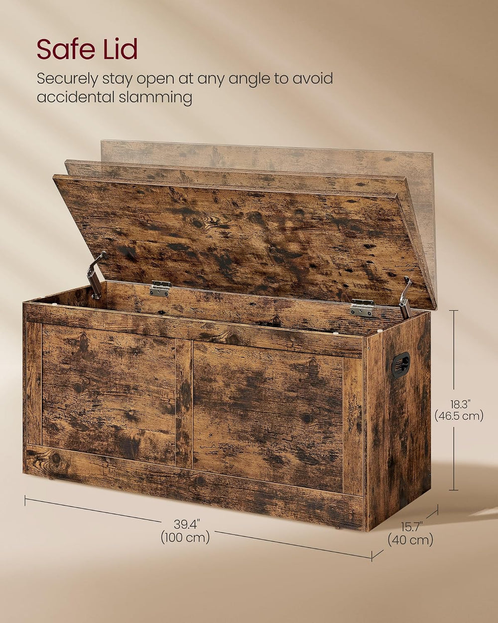 VASAGLE Storage Chest with 2 Safety Hinges, 15.7 x 39.4 x 18.3 Inches