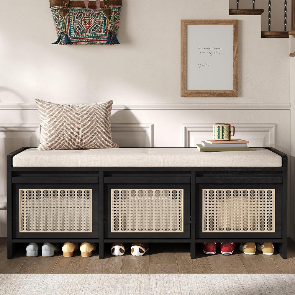 SOFTSEA 48" Shoe Storage Bench with Cushion, 2-Tier Entryway Bench with ...