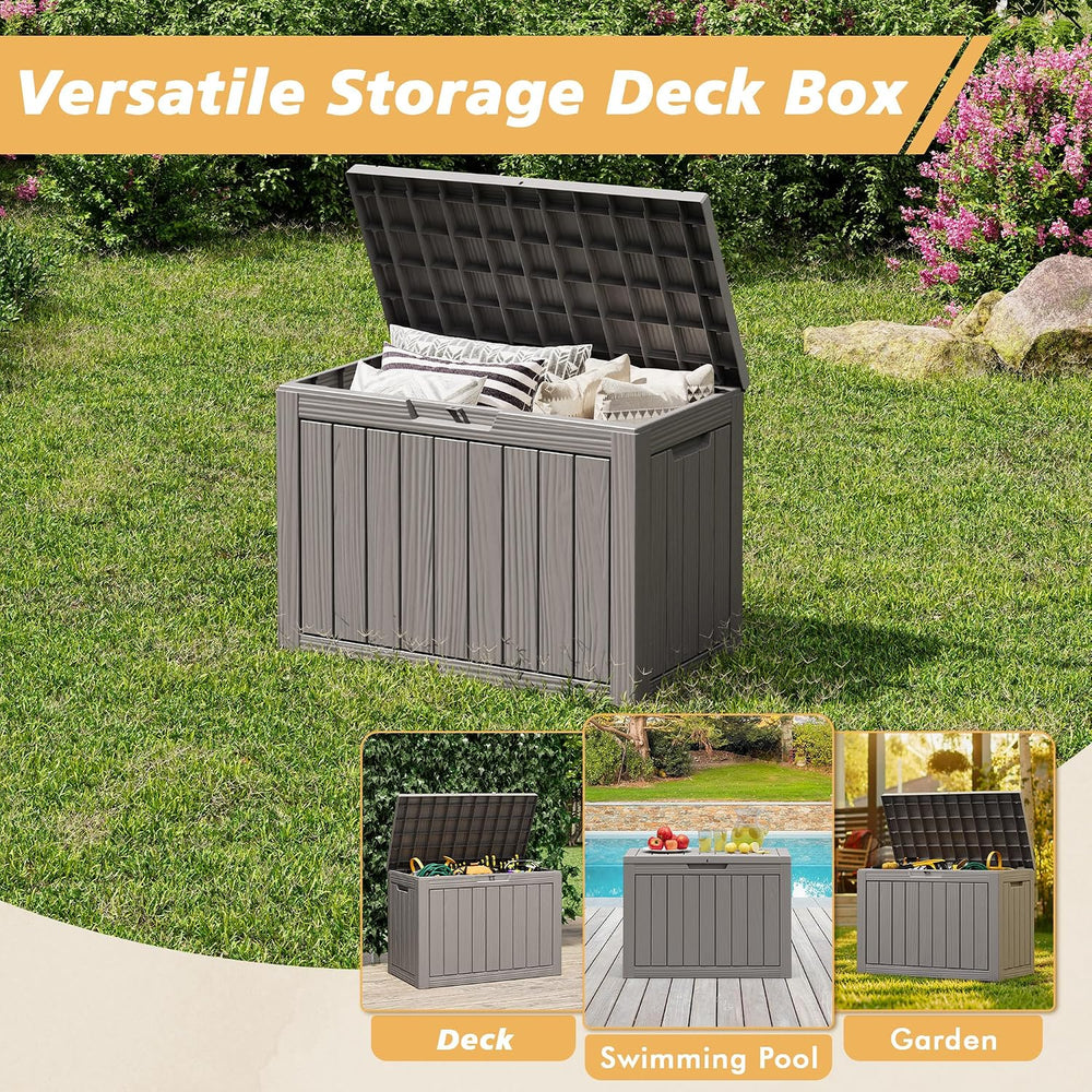 Fancyango 45 Gallon Outdoor Storage Deck Box Waterproof, Grey